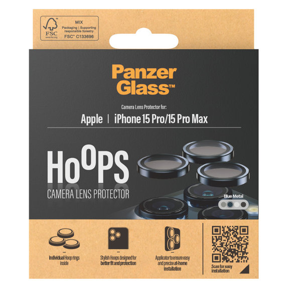 Zaščita objektiva kamere Hoops za iPhone 15 Pro/15 Pro Max, Blue Metal, PanzerGlass