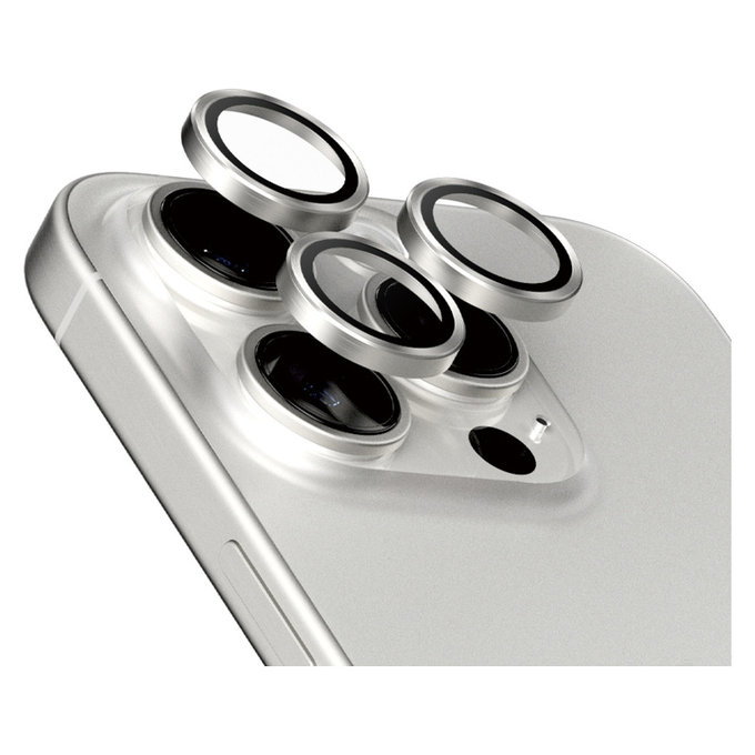 Zaščita objektiva kamere Hoops za iPhone 15 Pro/15 Pro Max, White Titanium, PanzerGlass