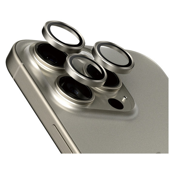 Zaščita objektiva kamere Hoops za iPhone 15 Pro/15 Pro Max, Natural Titanium, PanzerGlass