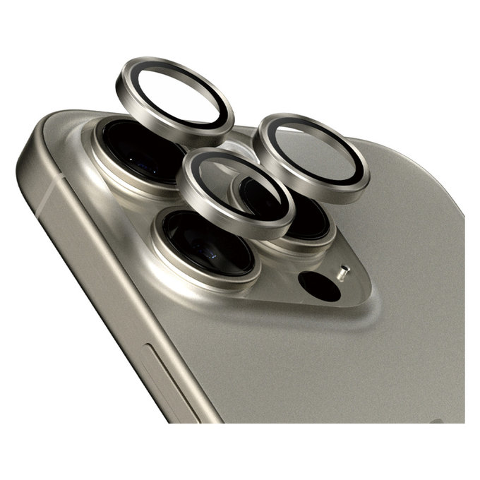 Zaščita objektiva kamere Hoops za iPhone 15 Pro/15 Pro Max, Natural Titanium, PanzerGlass