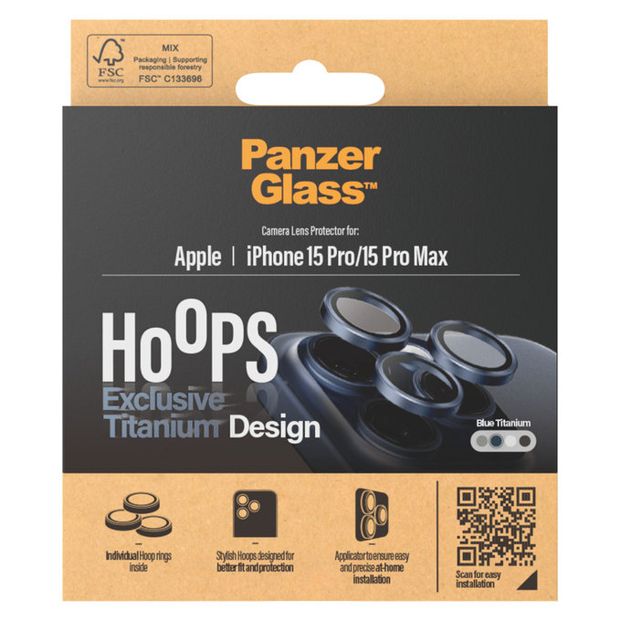 Zaščita objektiva kamere Hoops za iPhone 15 Pro/15 Pro Max, Blue Titanium, PanzerGlass