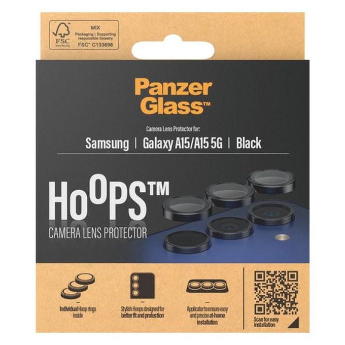 PanzerGlass - Zaščitni Ovitek za Objektiv Kamere Hoops za Samsung Galaxy A15, črna