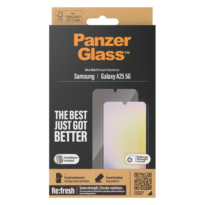 PanzerGlass - Kaljeno steklo Re:fresh UWF z aplikatorjem za Samsung Galaxy A25 5G, črna