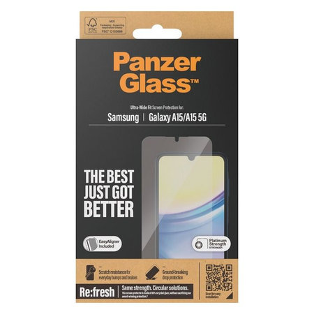 PanzerGlass - Kaljeno steklo Re:fresh UWF z aplikatorjem za Samsung Galaxy A15 5G, črna