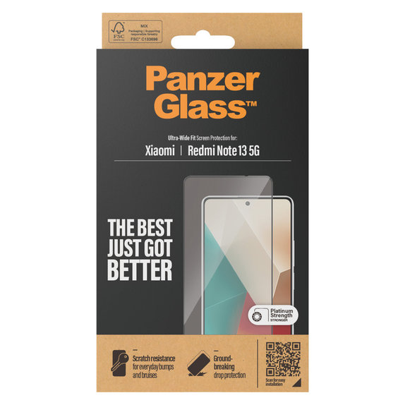 Kaljeno steklo UWF za Xiaomi Redmi Note 13, Črna, PanzerGlass