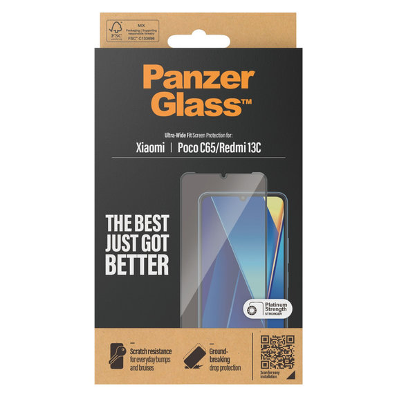 Kaljeno steklo UWF za Xiaomi Redmi 13C, Črna, PanzerGlass