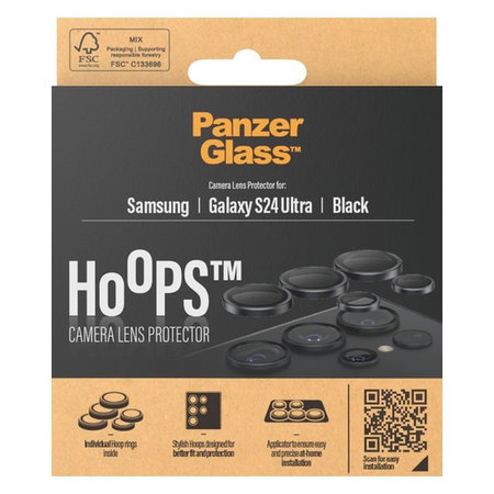 PanzerGlass - Zaščitni Ovitek za Objektiv Kamere Hoops za Samsung Galaxy S24 Ultra, črna
