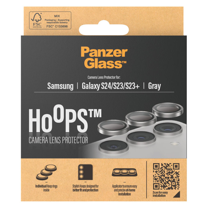 Zaščita objektiva kamere Hoops za Samsung Galaxy S24/S23/S23+, Siva, PanzerGlass