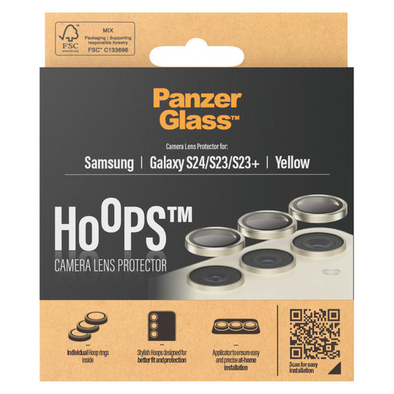 Zaščita objektiva kamere Hoops za Samsung Galaxy S24/S23/S23+, Rumena, PanzerGlass