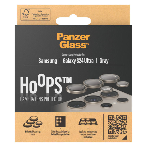 Zaščita objektiva kamere Hoops za Samsung Galaxy S24 Ultra, Siva, PanzerGlass