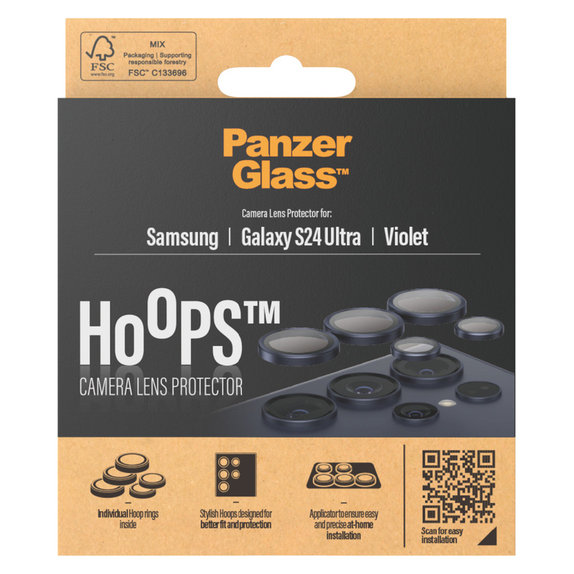 Zaščita objektiva kamere Hoops za Samsung Galaxy S24 Ultra, Vijolična, PanzerGlass