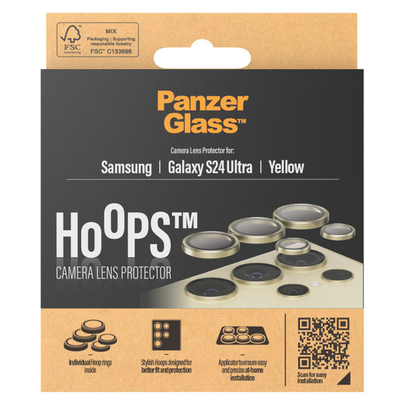 Zaščita objektiva kamere Hoops za Samsung Galaxy S24 Ultra, Rumena, PanzerGlass