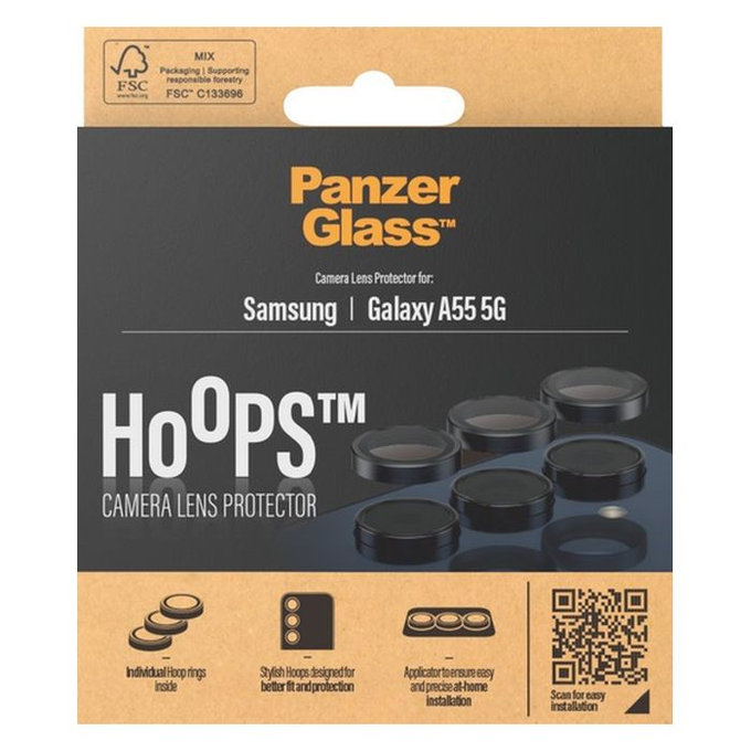PanzerGlass - Zaščitni Ovitek za Objektiv Kamere Hoops za Samsung Galaxy A55, črna