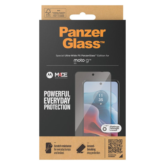 Kaljeno steklo UWF za Motorola Moto G34, Črna, PanzerGlass