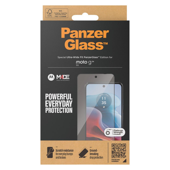 Kaljeno steklo UWF za Motorola Moto G34, Črna, PanzerGlass