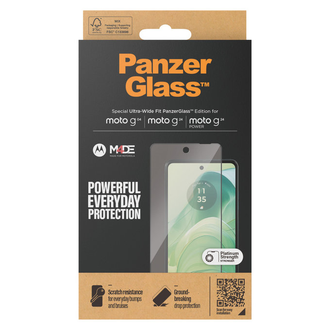 Kaljeno steklo UWF za Motorola Moto G04/E14/G24 Power, Črna, PanzerGlass