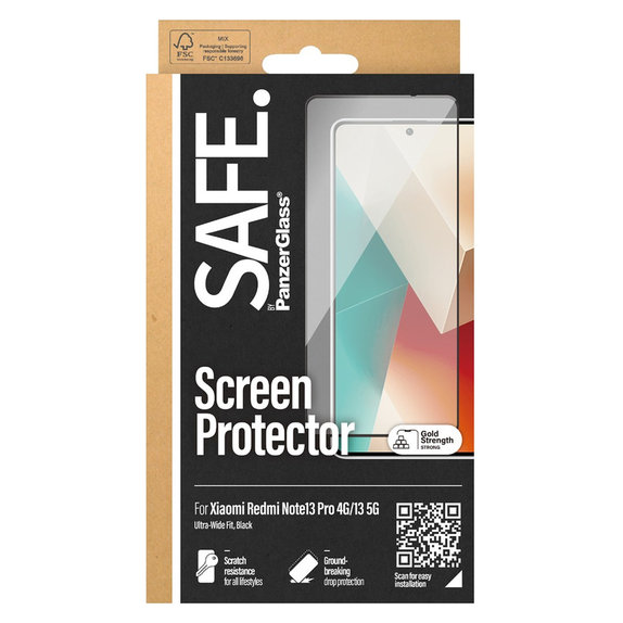 Kaljeno steklo UWF za Xiaomi Redmi Note 13 4G, Črna, SAFE by PanzerGlass