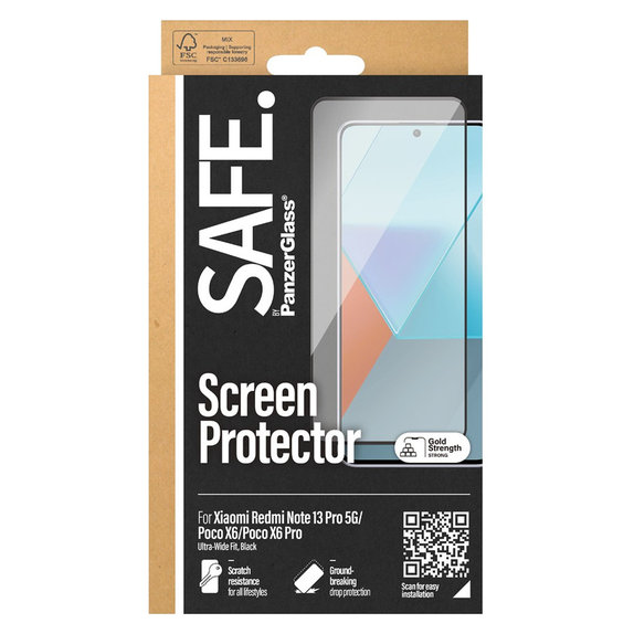 Kaljeno steklo UWF za Xiaomi Redmi Note 13 Pro 5G, Črna, SAFE by PanzerGlass
