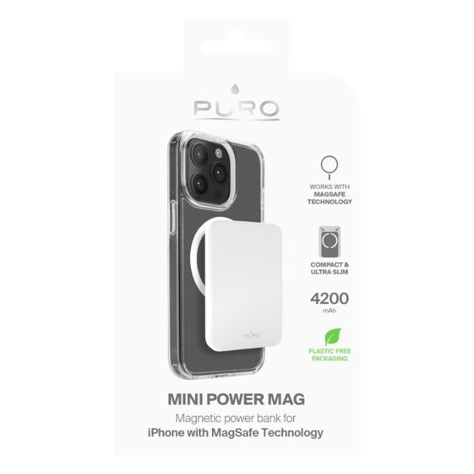 PURO - MagSafe PowerBank 4200 mAh 5W, USB-C, bela