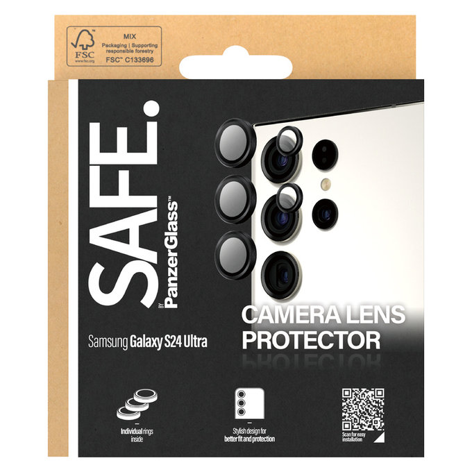 Zaščita objektiva kamere za Samsung Galaxy S24 Ultra, Črna, SAFE by PanzerGlass