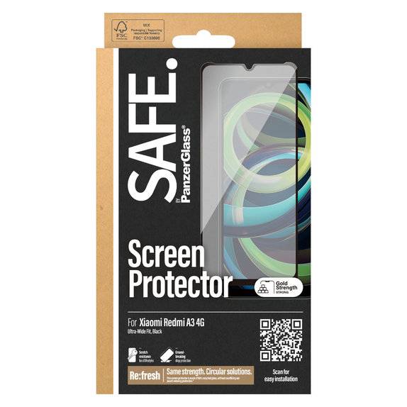 Kaljeno steklo UWF za Xiaomi Redmi A3, Črna, SAFE by PanzerGlass