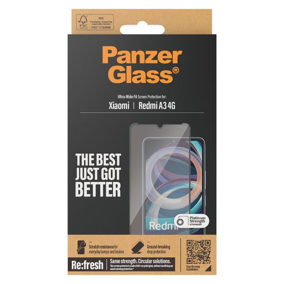 Kaljeno steklo UWF AB za Xiaomi Redmi A3, Čierne, PanzerGlass