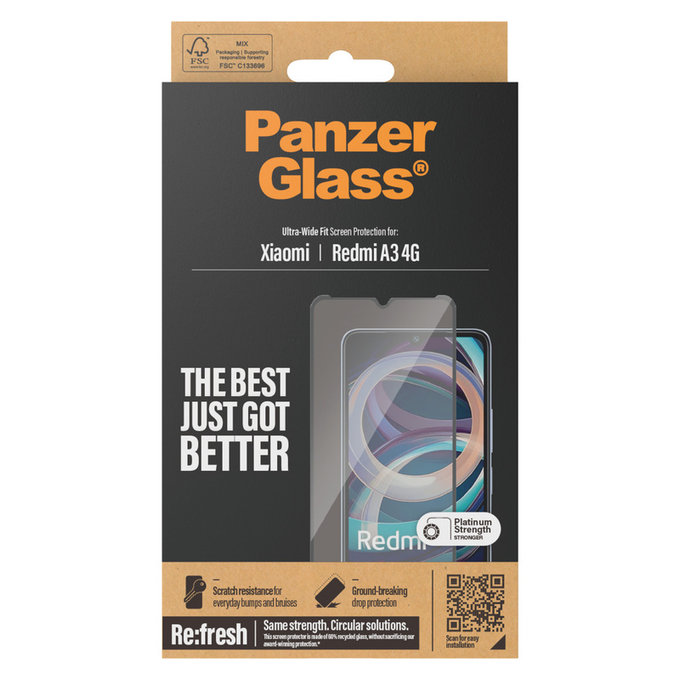 Kaljeno steklo UWF AB za Xiaomi Redmi A3, Čierne, PanzerGlass