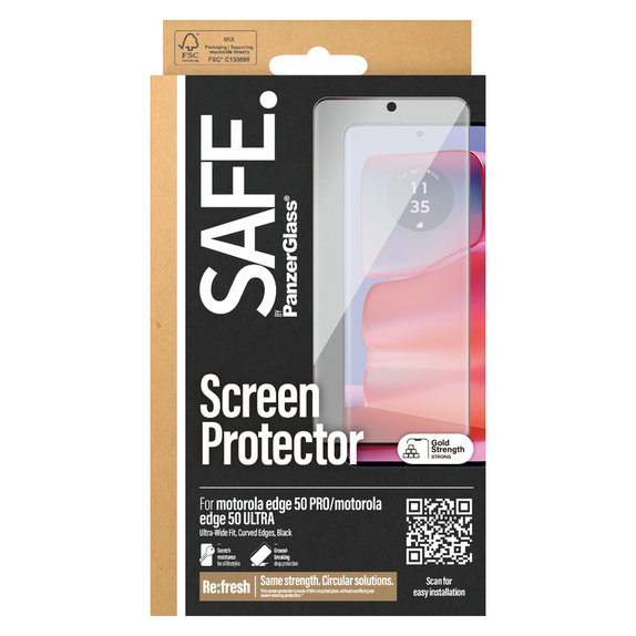 Kaljeno steklo UWF za Motorola Edge 50 Pro, Črna, SAFE by PanzerGlass