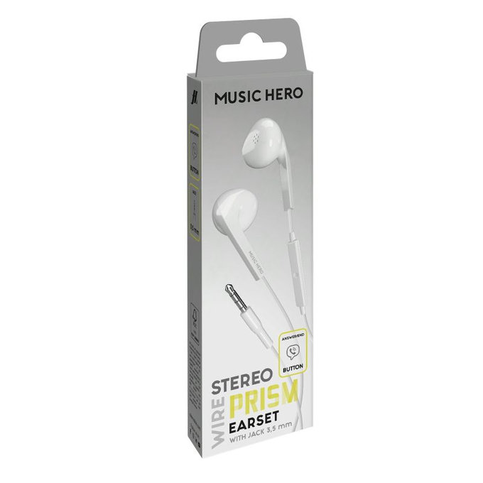 Music Hero - Slušalke PRISM, 3.5mm jack, bela
