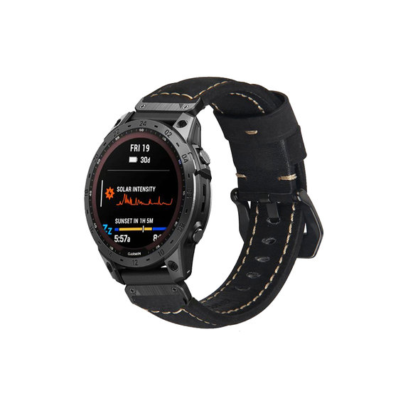 FixPremium - Usnjen pašček za Garmin (QuickFit 22mm), črn