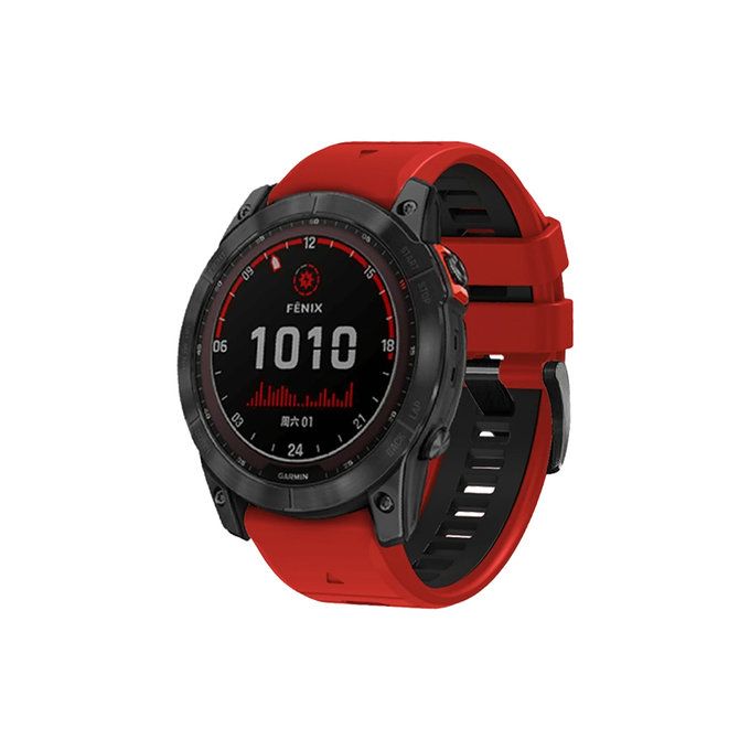 FixPremium - Dvobarvni silikonski pašček za Garmin (QuickFit 26mm), rdeč