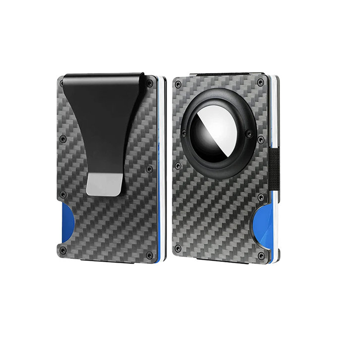 FixPremium - AirTag Carbon denarnica s sponko, črna