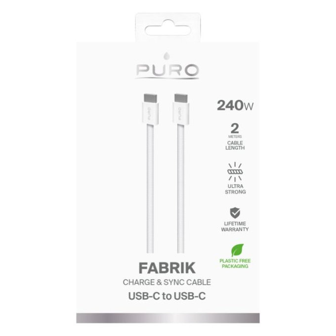 PURO - USB-C Kabel / USB-C, 240W, Fabrik FABK4, 2 m, bela
