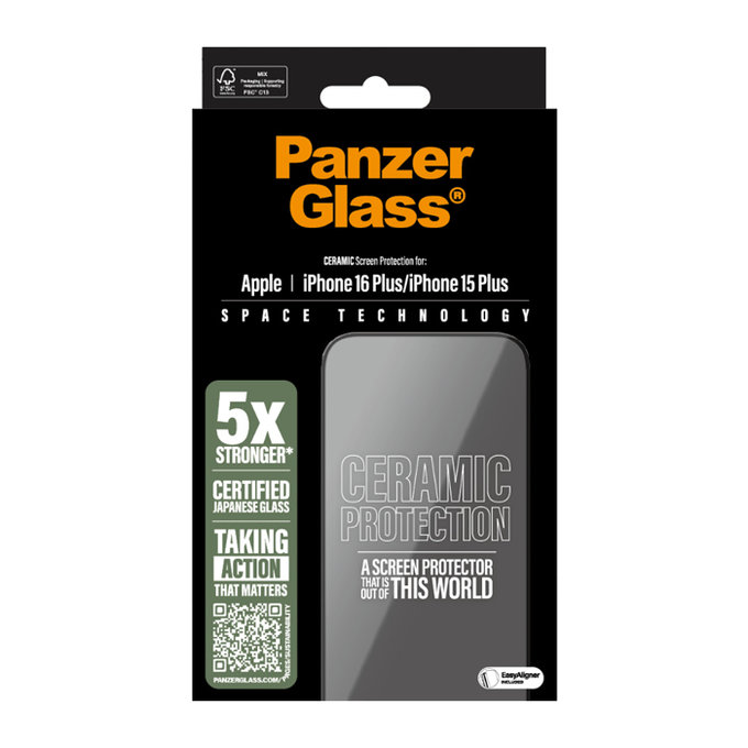 PanzerGlass - Kaljeno Steklo UWF Ceramic z aplikatorjem za iPhone 16 Plus, transparent