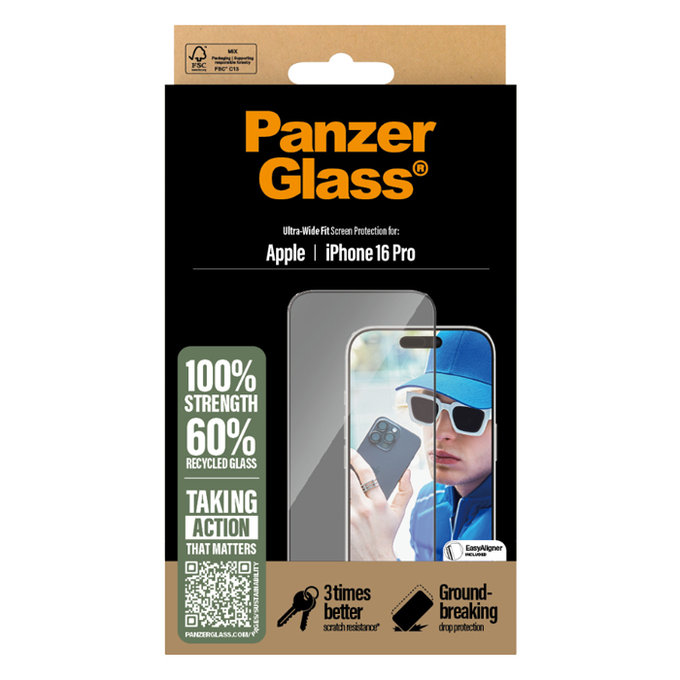 PanzerGlass - Kaljeno Steklo UWF z aplikatorjem za iPhone 16 Pro, transparent