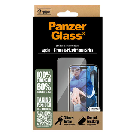 PanzerGlass - Kaljeno Steklo UWF z aplikatorjem za iPhone 16 Plus, transparent