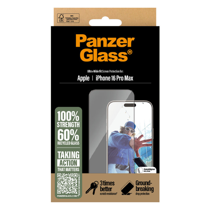 PanzerGlass - Kaljeno Steklo UWF z aplikatorjem za iPhone 16 Pro Max, transparent