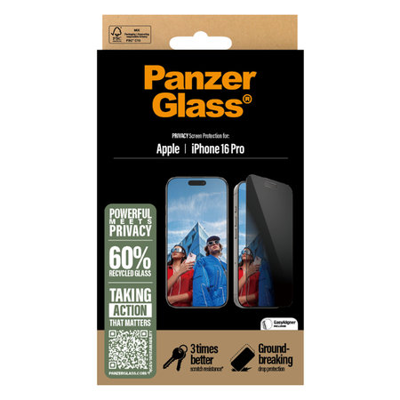 PanzerGlass - Kaljeno Steklo UWF Privacy z aplikatorjem za iPhone 16 Pro, črn