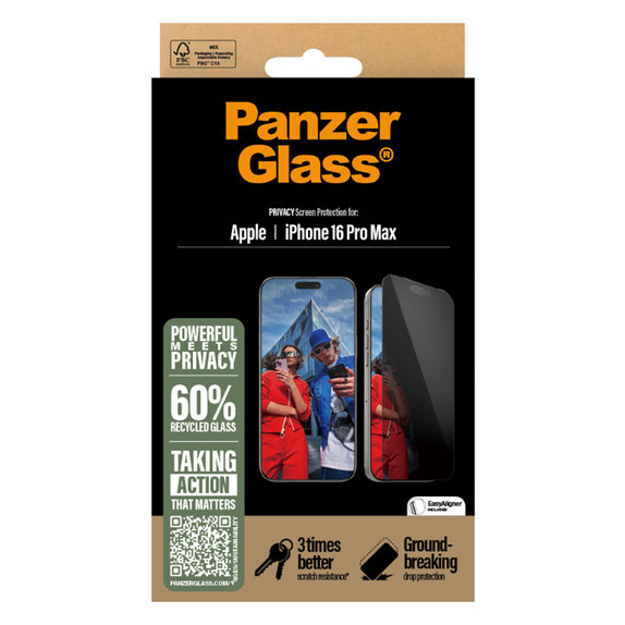 PanzerGlass - Kaljeno Steklo UWF Privacy z aplikatorjem za iPhone 16 Pro Max, črn