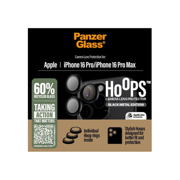 Zaščita objektiva Hoops za iPhone 16 Pro Max/16 Pro, Črna, PanzerGlass