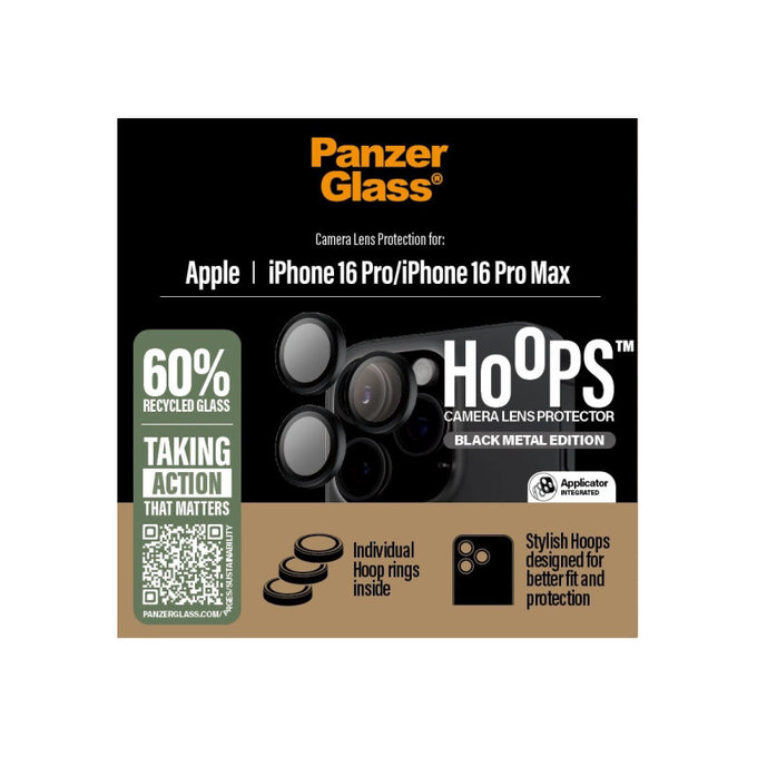 Zaščita objektiva Hoops za iPhone 16 Pro Max/16 Pro, Črna, PanzerGlass