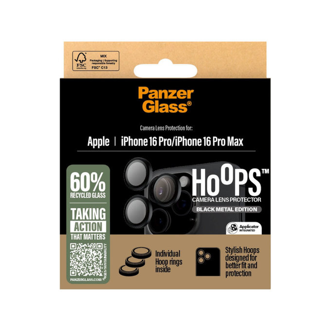 Zaščita objektiva Hoops za iPhone 16 Pro Max/16 Pro, Črna, PanzerGlass