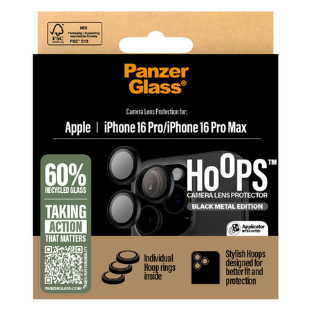 PanzerGlass - Zaščitni Ovitek za Objektiv Kamere Hoops za iPhone 16 Pro in 16 Pro Max, črn