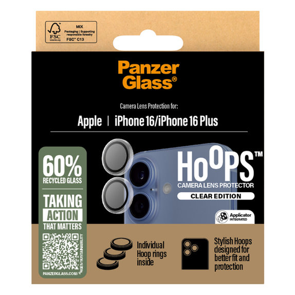 PanzerGlass - Zaščitni Ovitek za Objektiv Kamere Hoops za iPhone 16 in 16 Plus, transparent