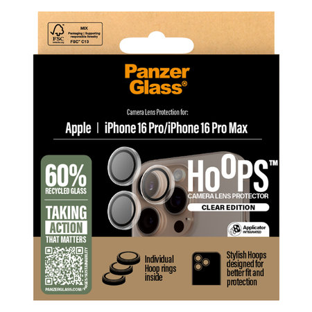 PanzerGlass - Zaščitni Ovitek za Objektiv Kamere Hoops za iPhone 16 Pro in 16 Pro Max, transparent