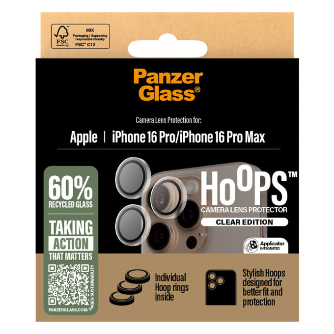 PanzerGlass - Zaščitni Ovitek za Objektiv Kamere Hoops za iPhone 16 Pro in 16 Pro Max, transparent
