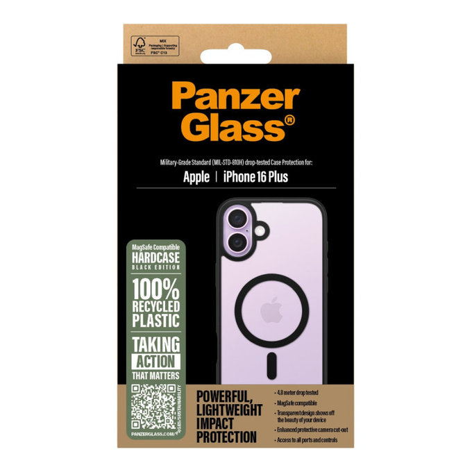 Ovitek HardCase z MagSafe za iPhone 16 Plus, črna, PanzerGlass