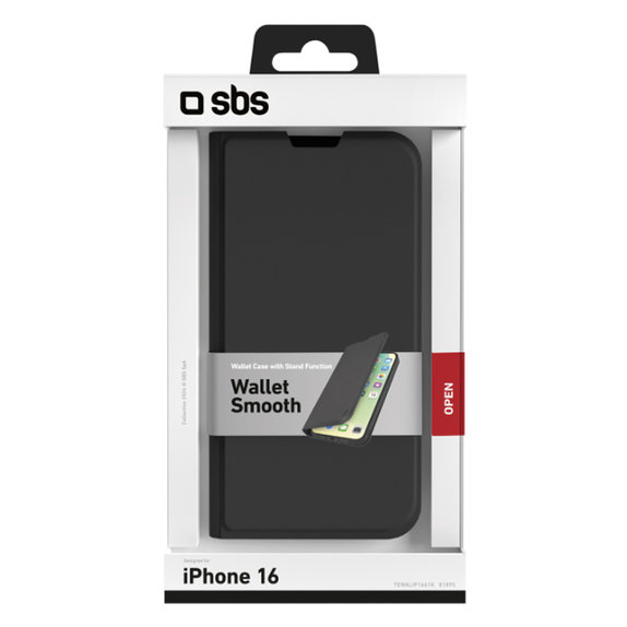 SBS - Ovitek Book Wallet Smooth za iPhone 16, črn