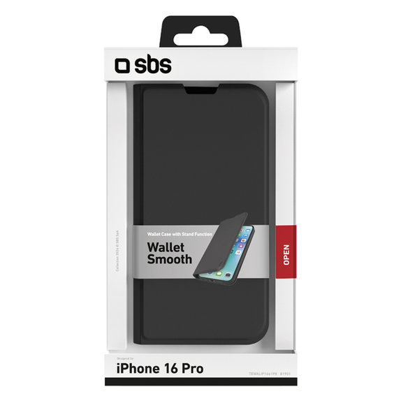 SBS - Ovitek Book Wallet Smooth za iPhone 16 Pro, črn