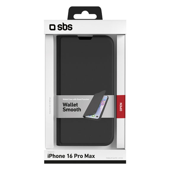 SBS - Ovitek Book Wallet Smooth za iPhone 16 Pro Max, črn